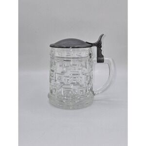 Vintage Italian Cut‎ Crystal Pewter Lidded Beer Stein
